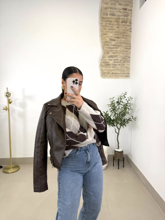 Cazadora polipiel chocolate