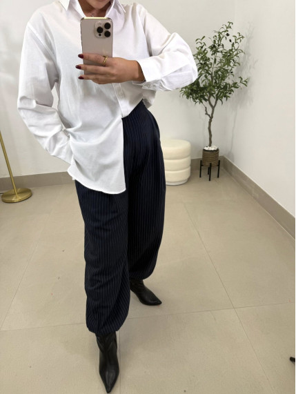 pantalon balloon pinzas rayas diplomaticas azul