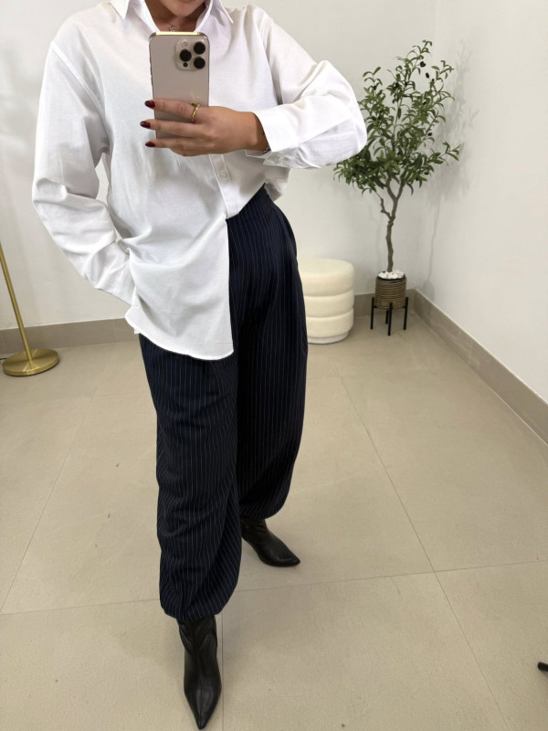 pantalon balloon pinzas rayas diplomaticas azul