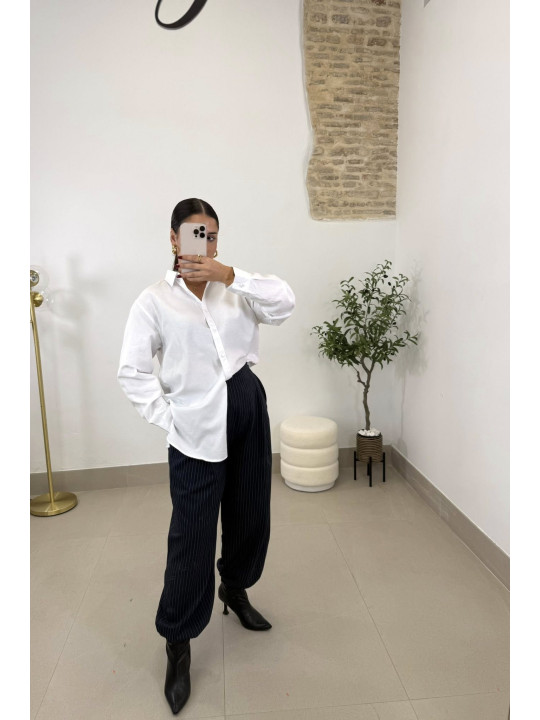 pantalon balloon pinzas rayas diplomaticas azul