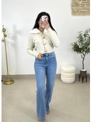 chaqueta punto cuello pelo beige