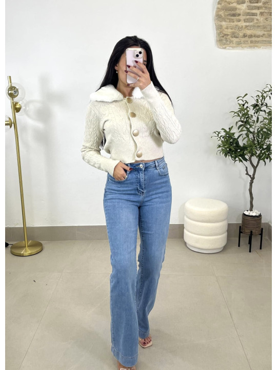 chaqueta punto cuello pelo beige