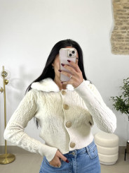 chaqueta punto cuello pelo beige