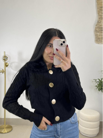 chaqueta punto cuello pelo negra