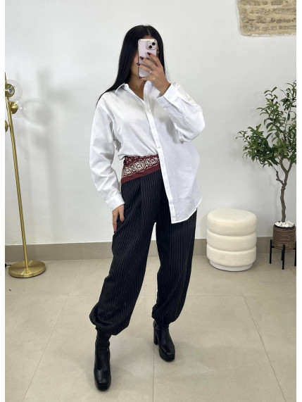 pantalon balloon pinzas rayas diplomaticas negro