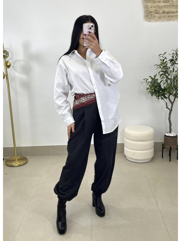 pantalon balloon pinzas rayas diplomaticas negro