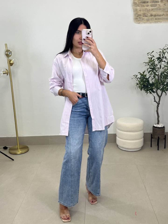 Camisa oxford rosa rayas blancas