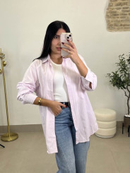 Camisa oxford rosa rayas blancas