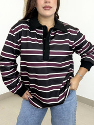 Camiseta polera rayas negra