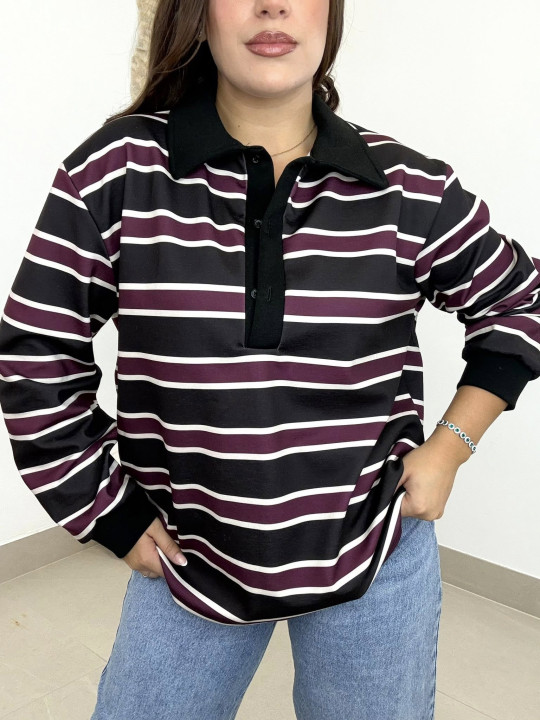 Camiseta polera rayas negra