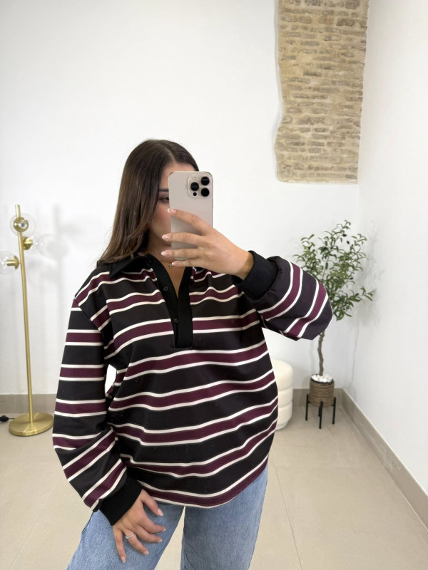 Camiseta polera rayas negra