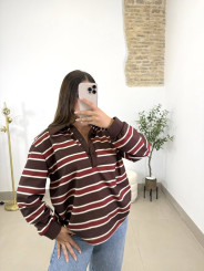 Camiseta polera rayas marron/caldera