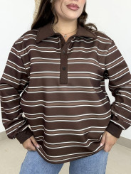 Camiseta polera rayas marron