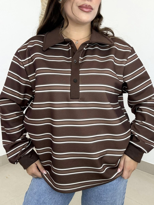 Camiseta polera rayas marron