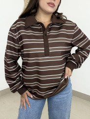 Camiseta polera rayas marron