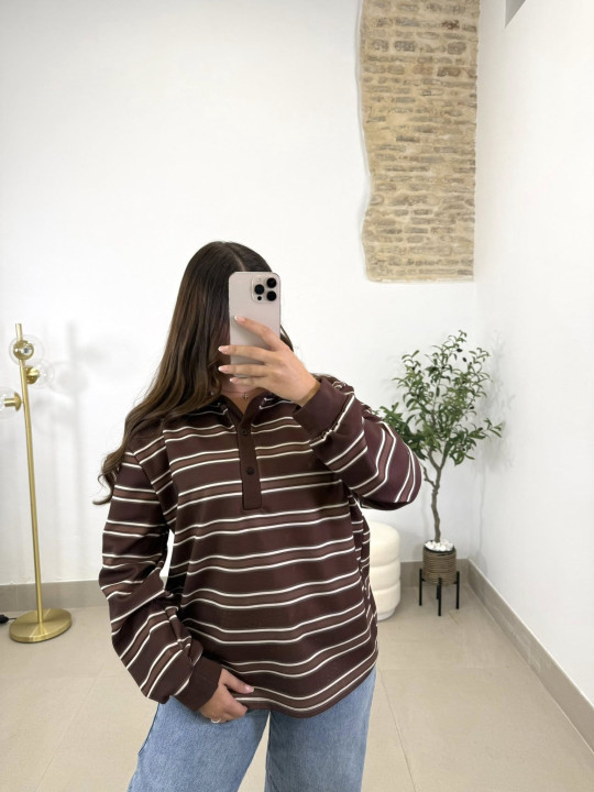 Camiseta polera rayas marron