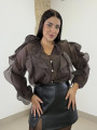 Blusa volantes marrón chocolate