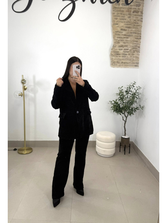 Pantalón pinzas piel de melocotón negro