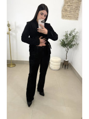 Pantalón pinzas piel de melocotón negro