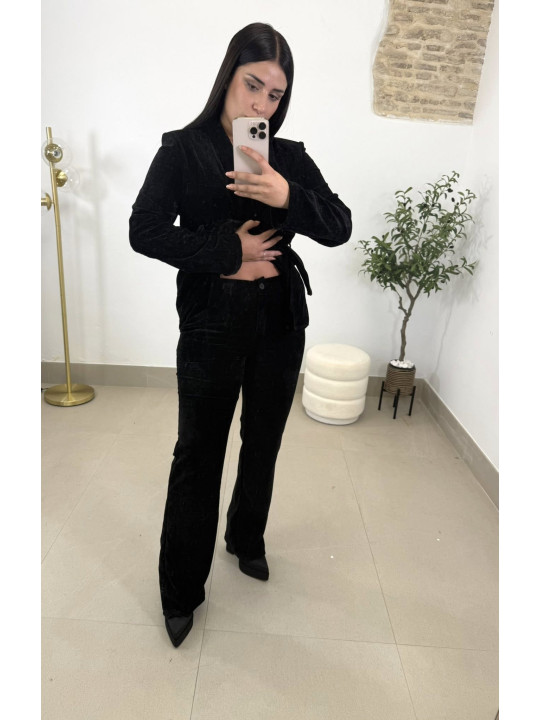 Pantalón pinzas piel de melocotón negro