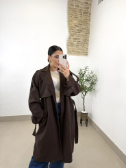 Abrigo paño botones marron