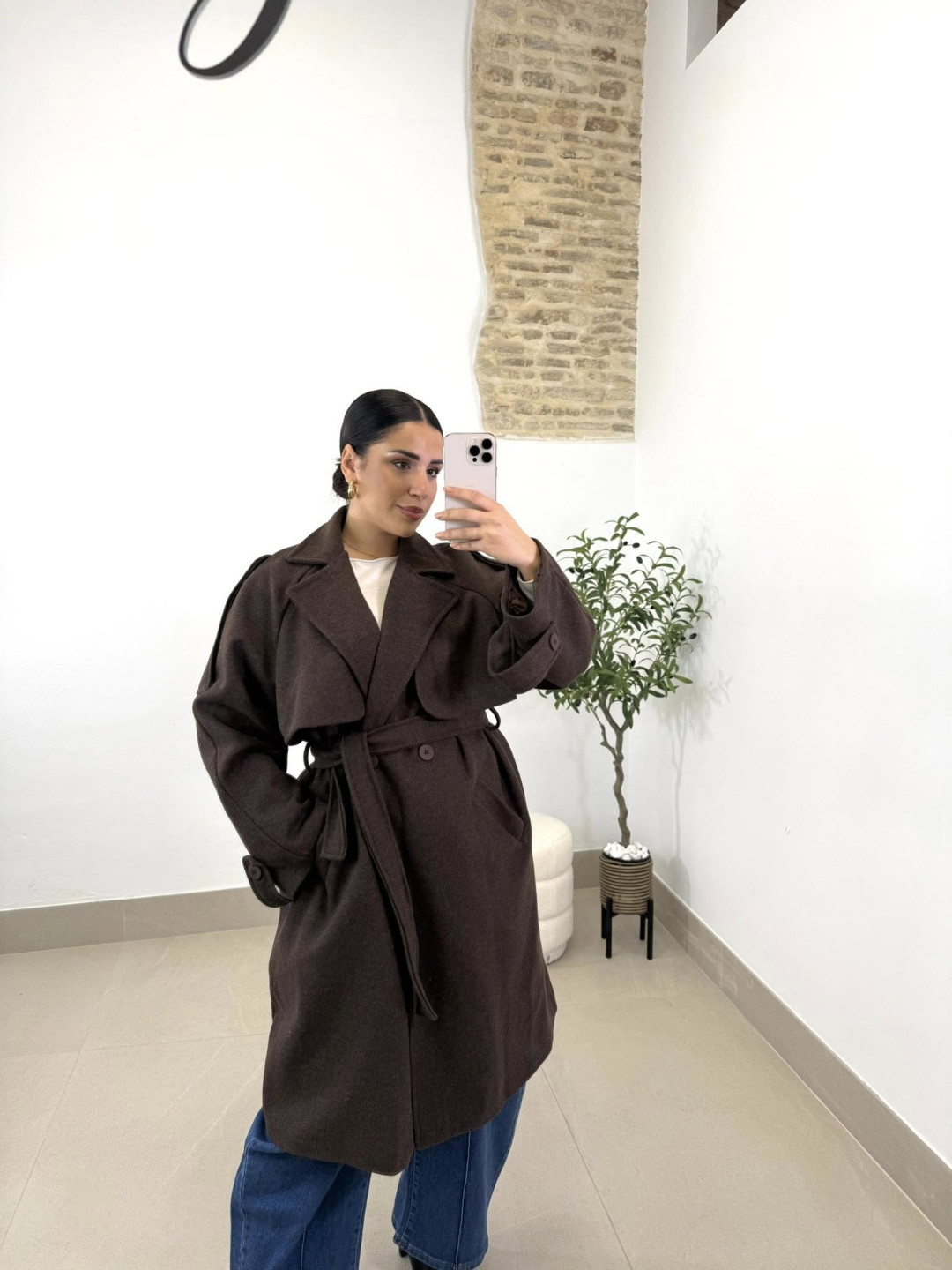 Abrigo paño botones marron