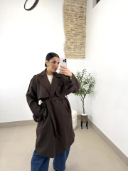 Abrigo paño botones marron