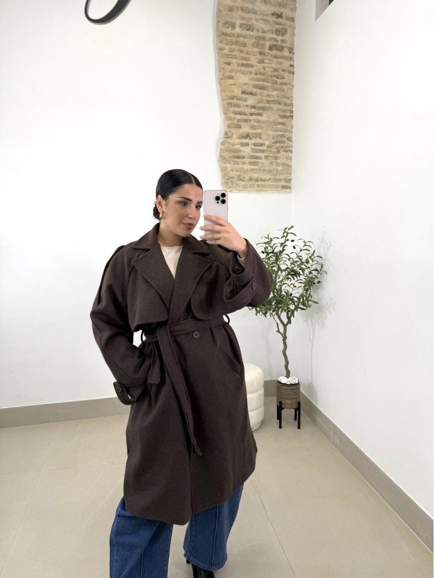 Abrigo paño botones marron