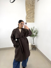 Abrigo paño botones marron