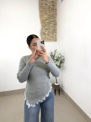 jersey fruncido encaje gris