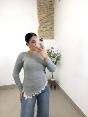 jersey fruncido encaje gris