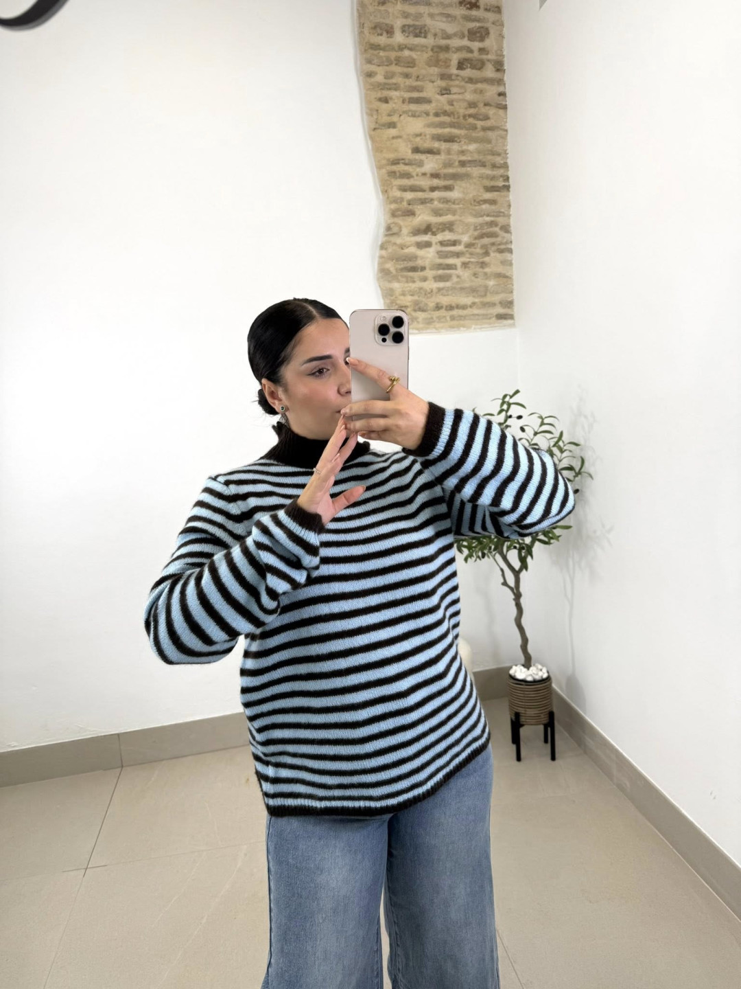 jersey punto raya celeste/marron