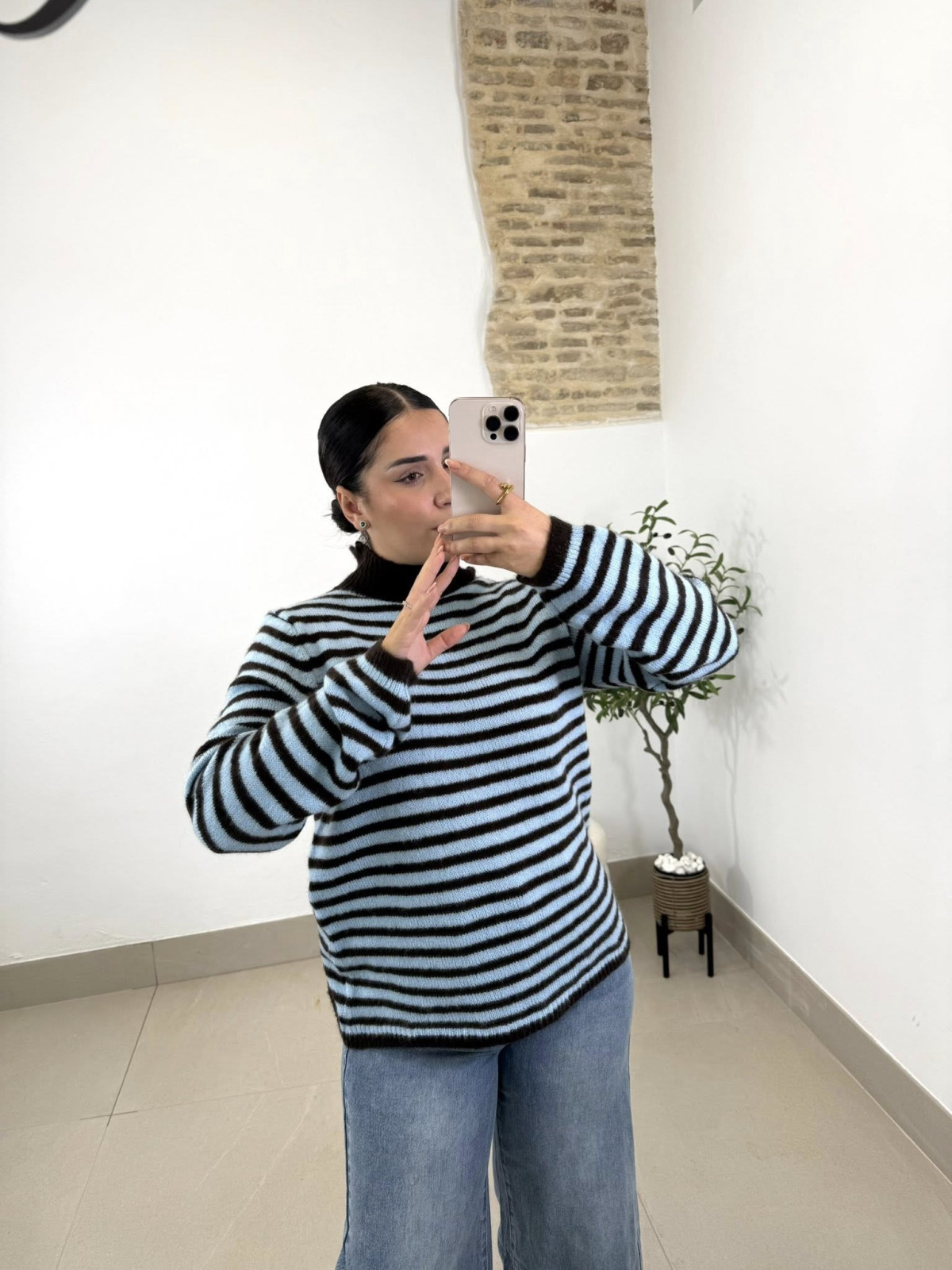 jersey punto raya celeste/marron