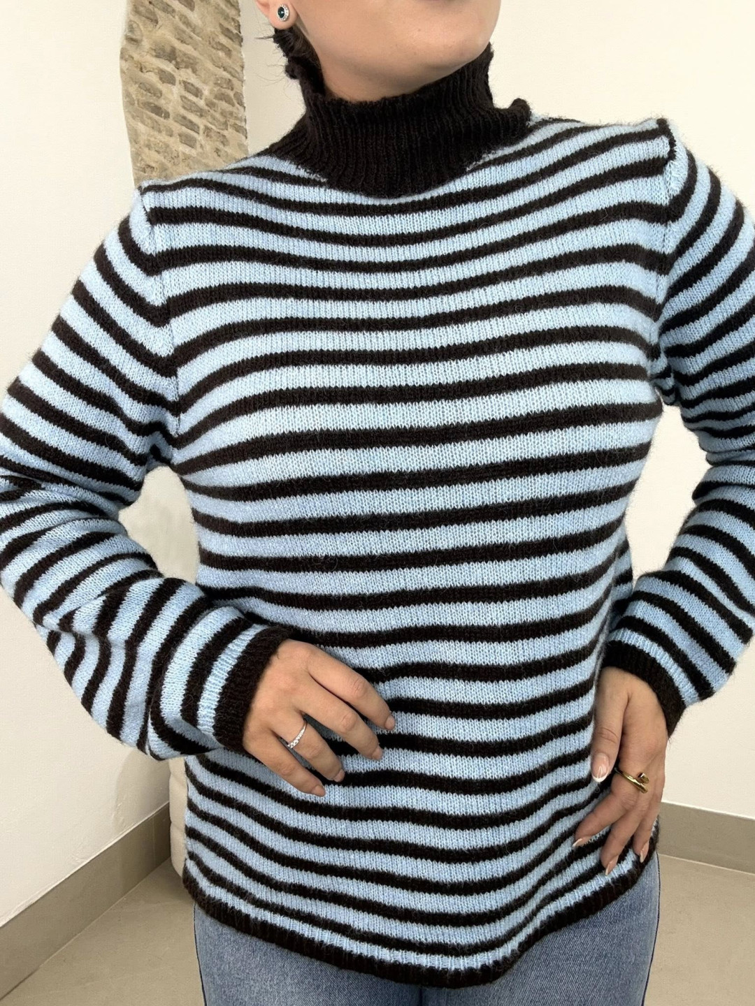 jersey punto raya celeste/marron