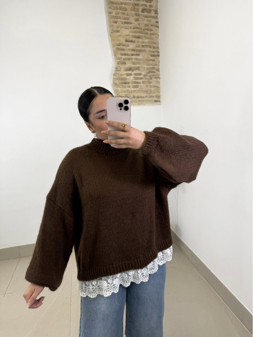 jersey detalle encaje marrón