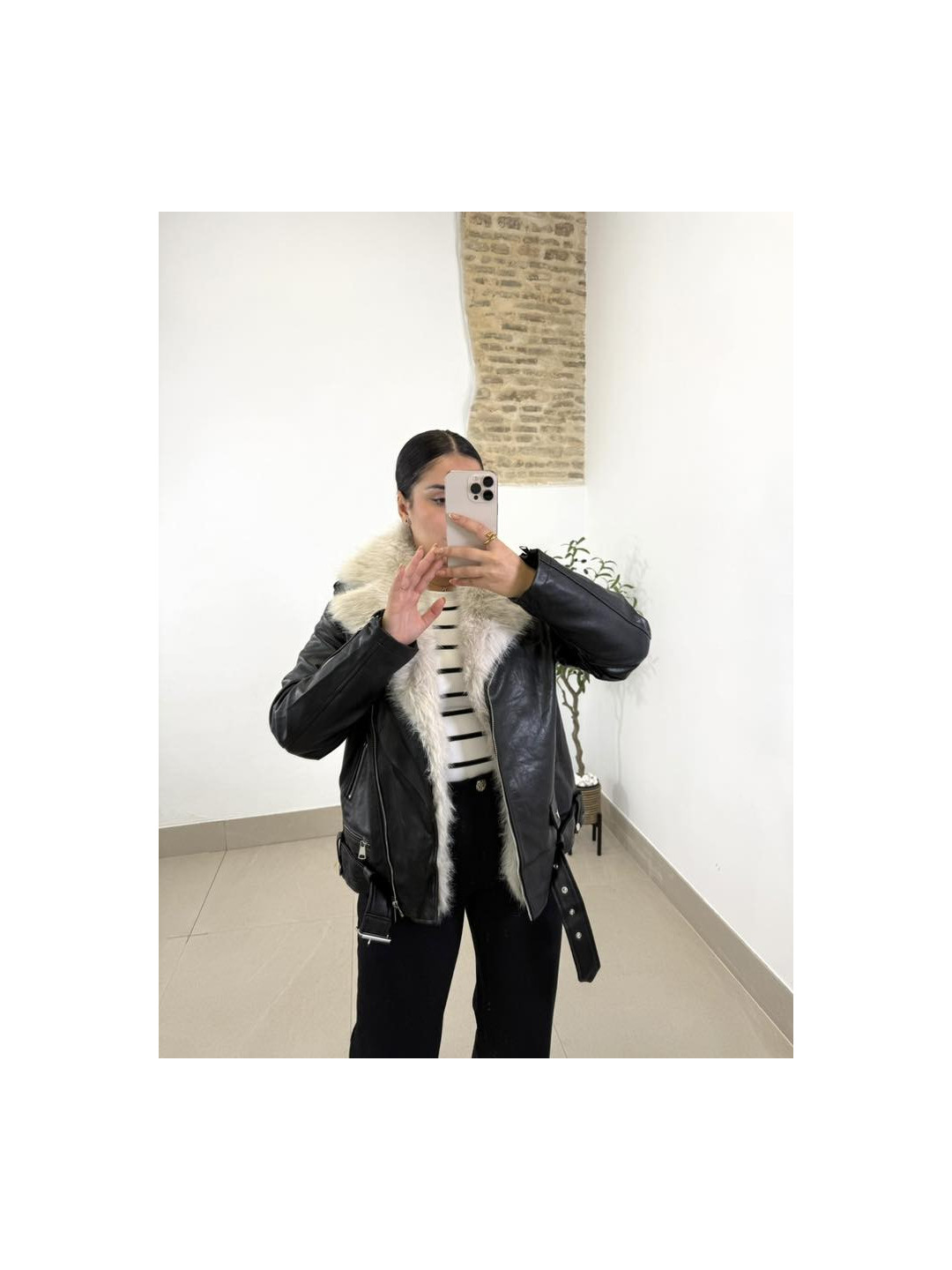 Cazadora polipiel combinada pelo negra