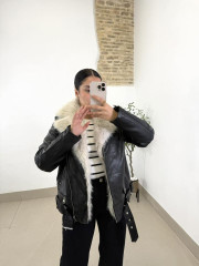 Cazadora polipiel combinada pelo negra