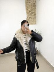 Cazadora polipiel combinada pelo negra