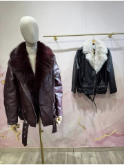 cazadora polipiel combinada pelos tinto