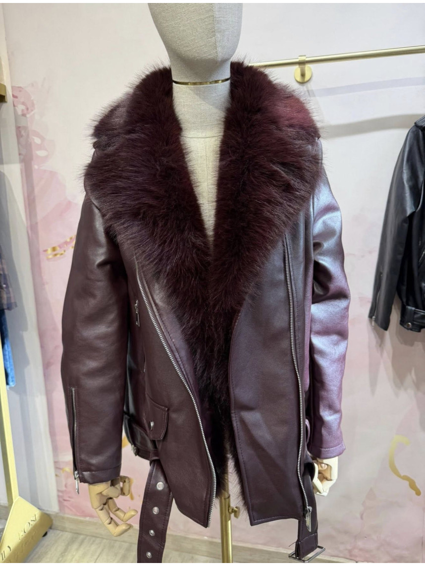 cazadora polipiel combinada pelos tinto