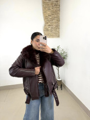 cazadora polipiel combinada pelos tinto