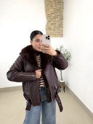 cazadora polipiel combinada pelos tinto