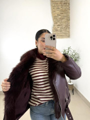 cazadora polipiel combinada pelos tinto