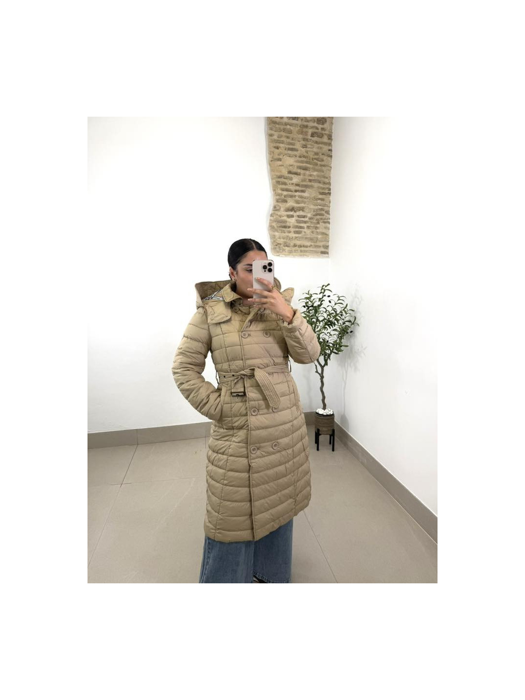 parka acolchada larga camel
