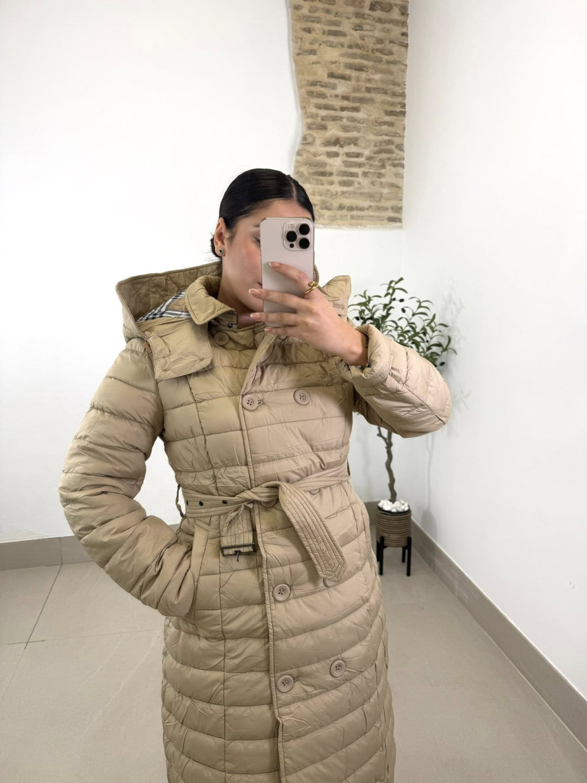 parka acolchada larga camel