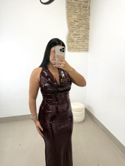 vestido largo cuello halter lentejuela tinto