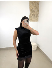 vestido mini terciopelo encaje negro