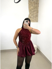 vestido lentejuela detalle volante tinto