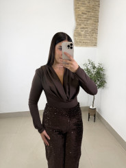 body escote drapeado chocolate