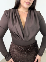 body escote drapeado chocolate